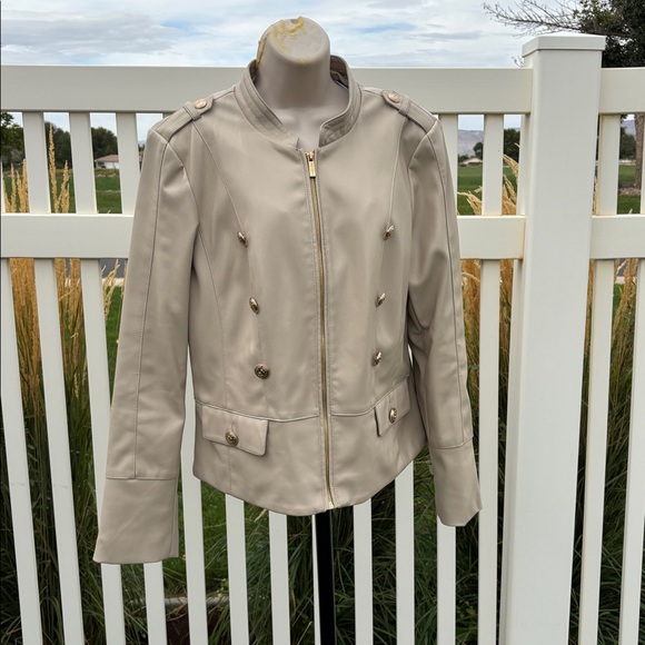 Calvin Klein Size L Zip Front Button Detail Faux Leather Jacket - Picture 2 of 6